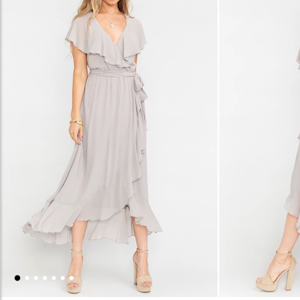 Show me your Mumu Jess ruffle midi dress dove grey
